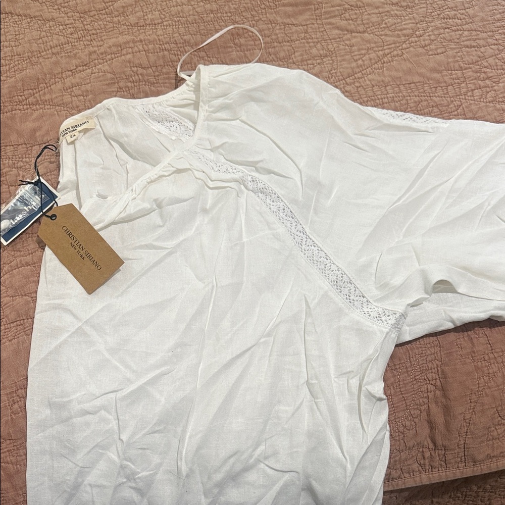 Christian Siriano White Lace Trim Top 2XL